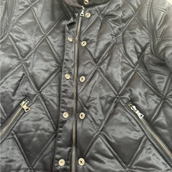 Guess Quilted Cropped Jacket Size M Black Snap Front Puffer Coat Moto ZipPockets - Picture 12 of 16